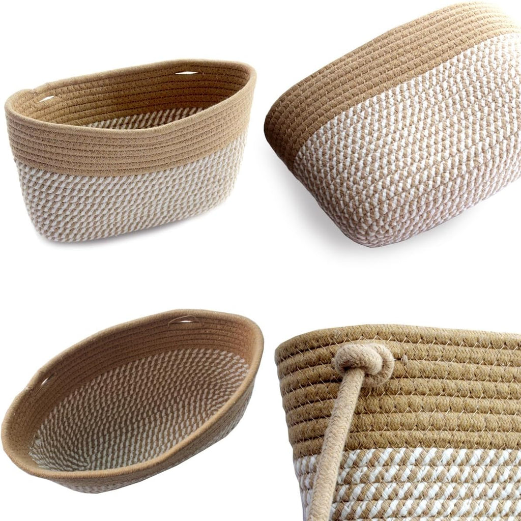 Over the Door Hanging Basket for Organizing 3 Tiers Woven Cotton Rope Wall Mount Storage basket Decorative Kitchen Hanging Organizer Bathroom include 1 door hook Flaxen Stripe