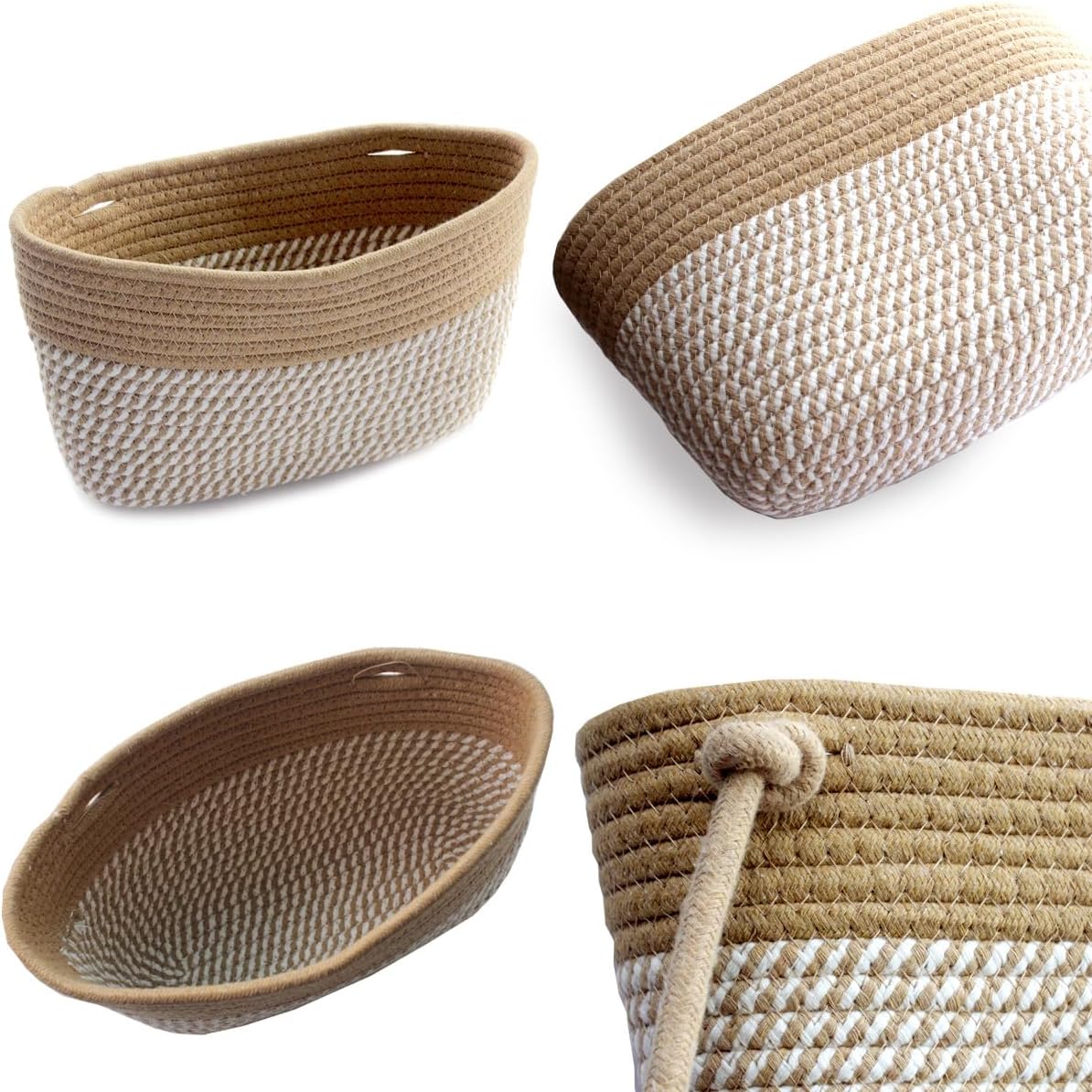 Over the Door Hanging Basket for Organizing 3 Tiers Woven Cotton Rope Wall Mount Storage basket Decorative Kitchen Hanging Organizer Bathroom include 1 door hook Flaxen Stripe