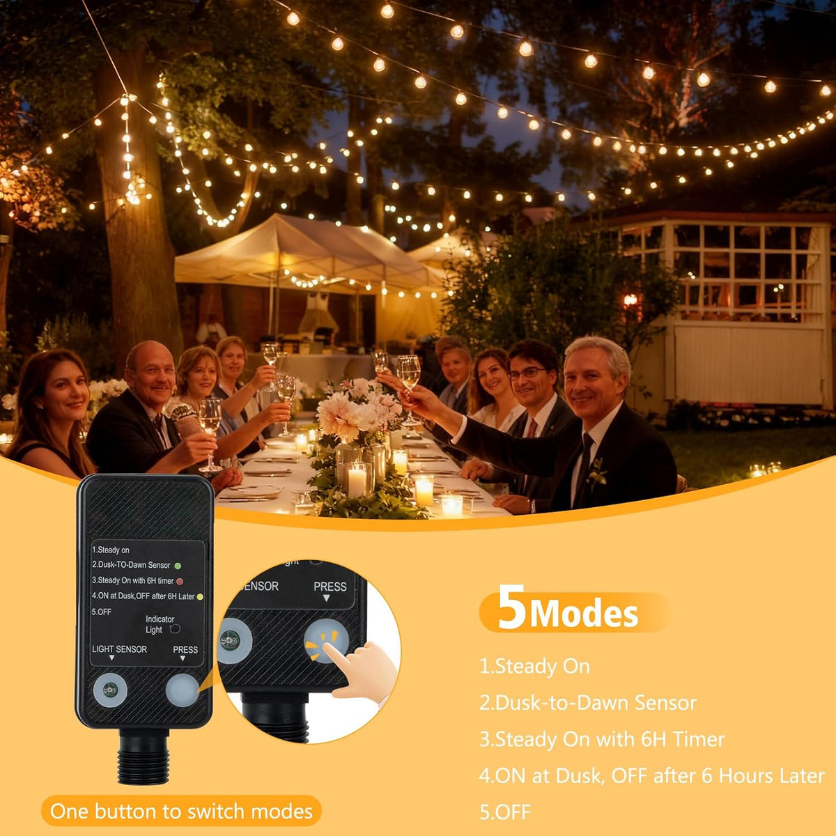 G40 100FT Outdoor String Lights, Waterproof Patio Lights with Light Sensor