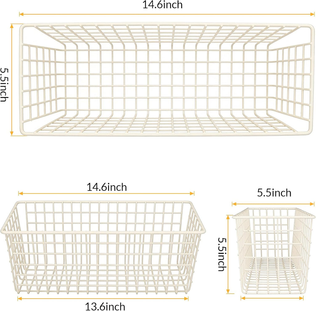 Kinlink 2 Sets White Extra Large Hanging Wall Basket with Steel Hooks