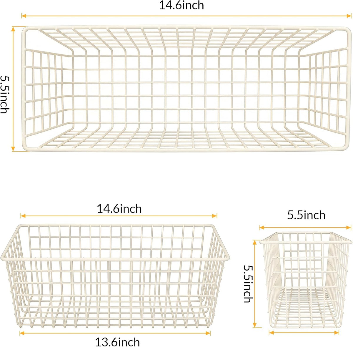 Kinlink 2 Sets White Extra Large Hanging Wall Basket with Steel Hooks