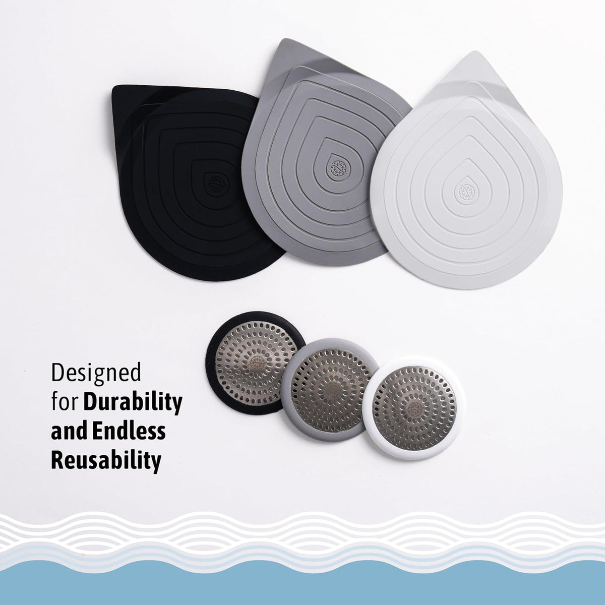 Drain Hair Catcher & Stopper Combo – Tub ShowerRing + StopRing Set for Bathtub & Sink | Stainless Steel Strainer + Silicone Drain Plug | Clog-Free, Universal Fit (Gray, 2 Pack)