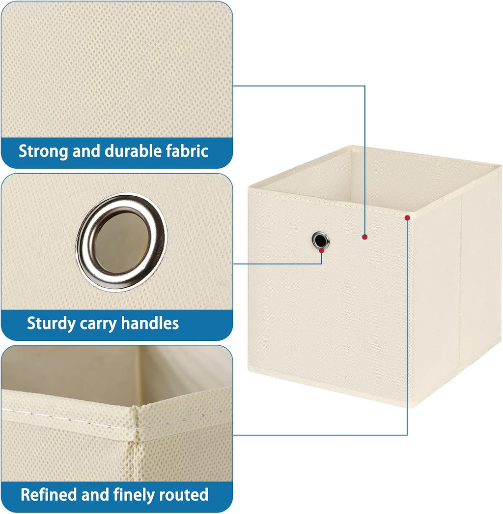 Fabric Cubes Storage Containers ,11 Inch Cloth Storage Cube Foldable Storage Bins Cubes Organizer Baskets with Handles for Shelf,Closet,Nursery,Set of 1,(Creamy-White)