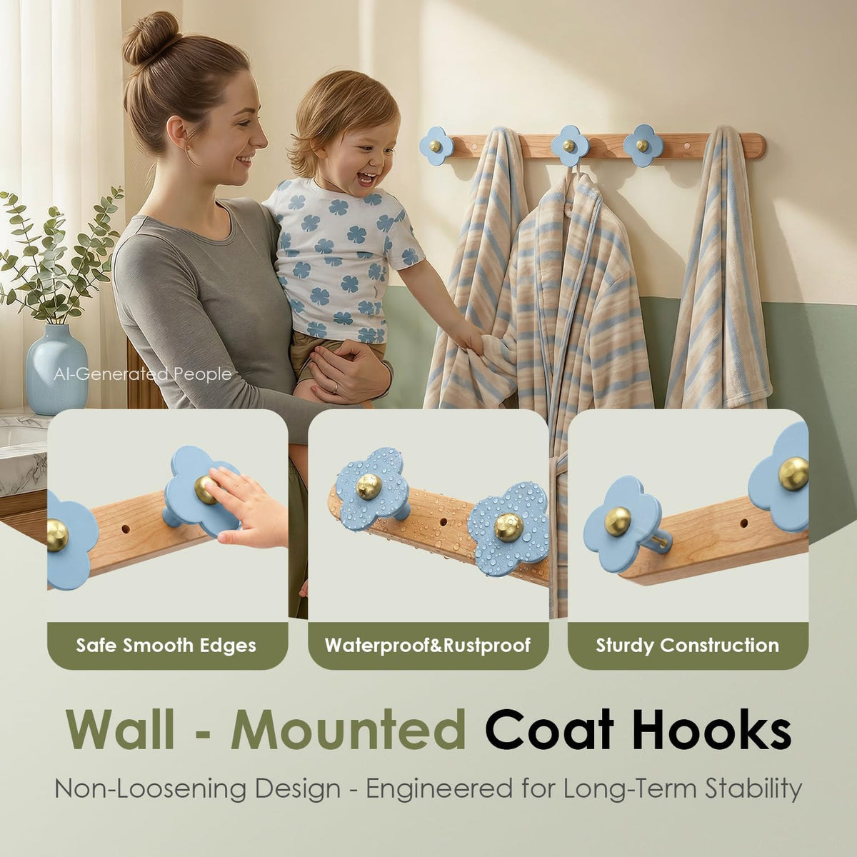 Tindbea Upgreded Heavy Duty Coat Rack Wall Mount for Entryway, Kids' Room