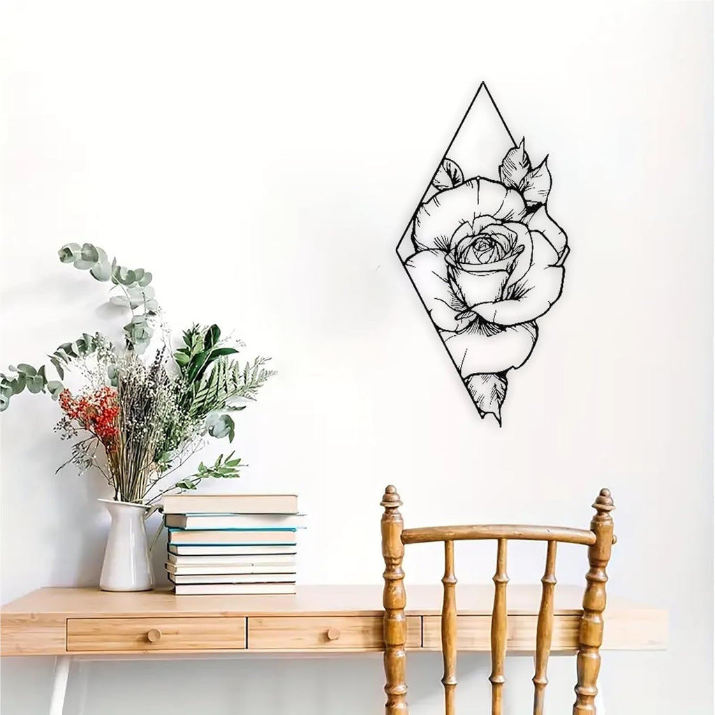DUOOLN Metal Rose Wall Decor Art, Abstract Floral Hanging Sculpture Sign