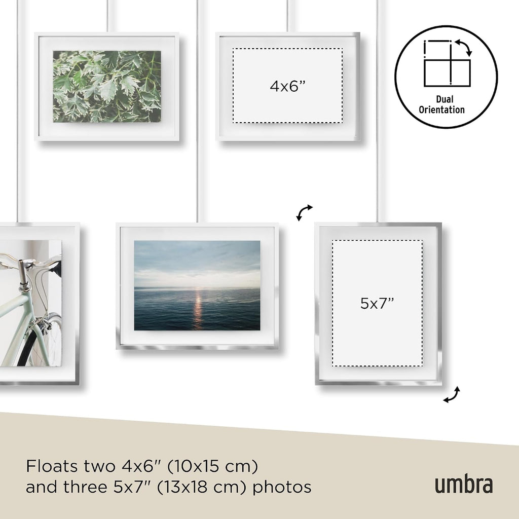 Umbra Exhibit Picture Frame Set, Adjustable Wall Mount, Set of 5, Chrome