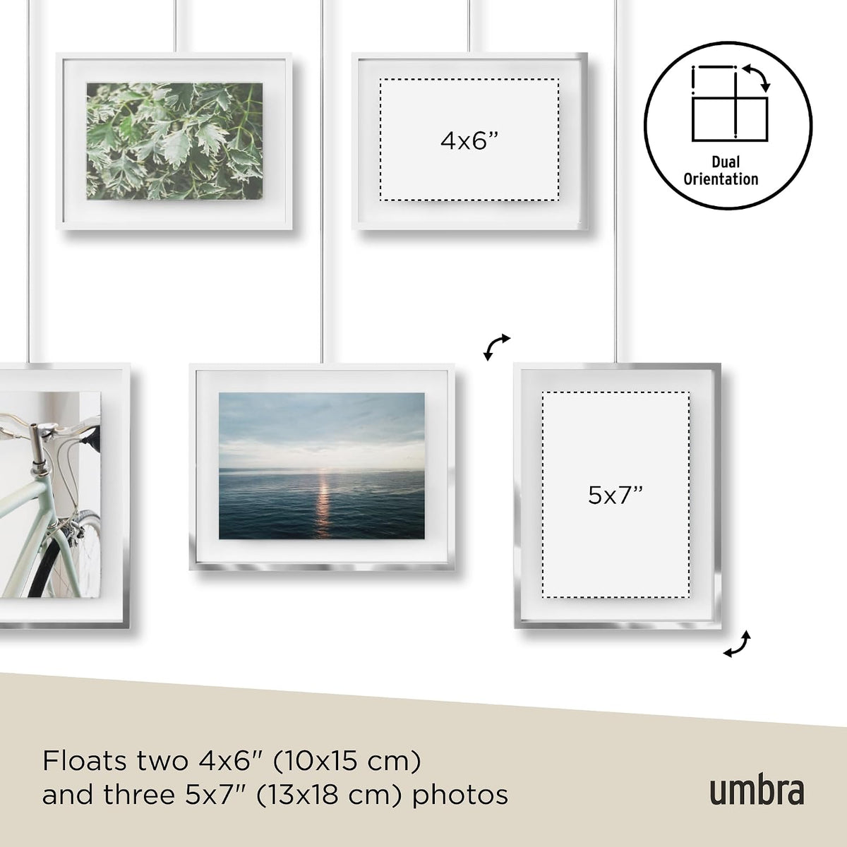 Umbra Exhibit Picture Frame Set, Adjustable Wall Mount, Set of 5, Chrome