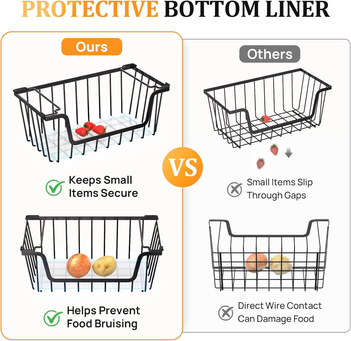 SUNALLY Stackable Storage Bins 4 Pcs Wire Baskets Freezer Organizer, Black