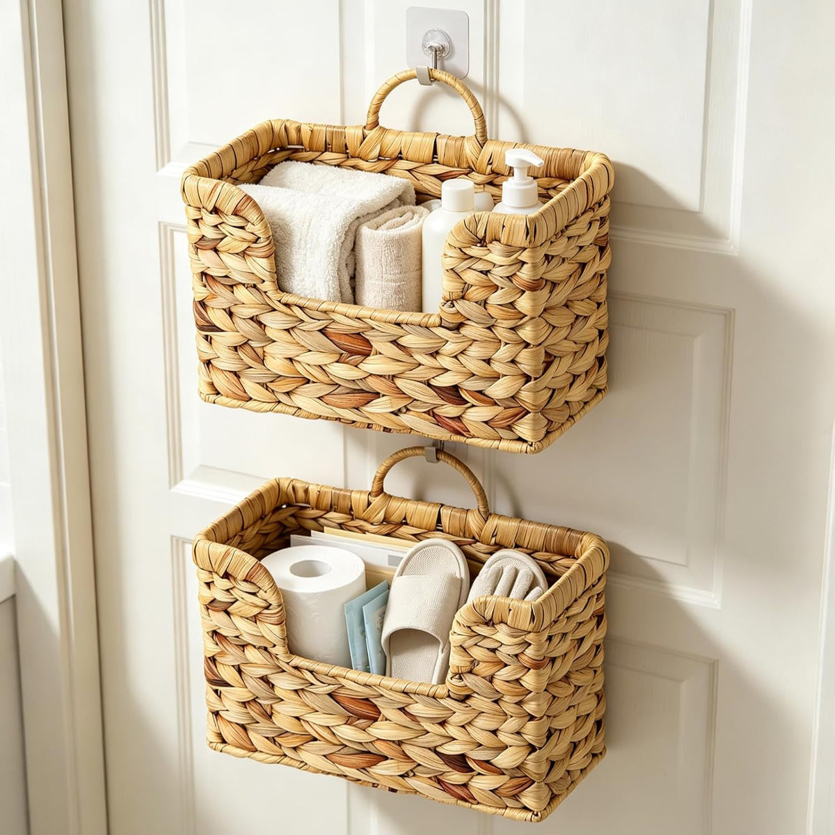 2 Pcs Hanging Magazine Basket, Woven Wall Mail Holder Organizer with Handle
