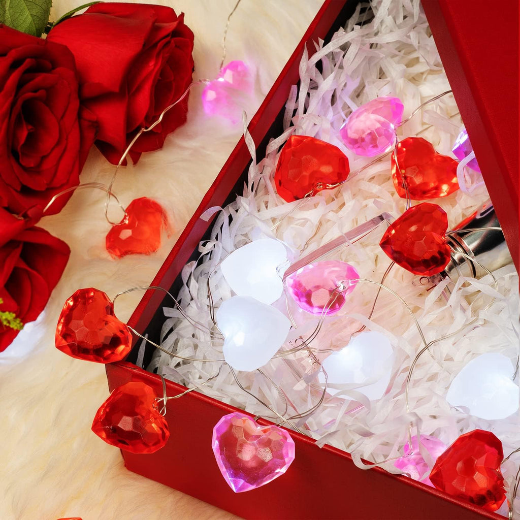 BOHON Valentine Day Decor 10 ft 30 LEDs 3D Heart Lights, Red White Pink