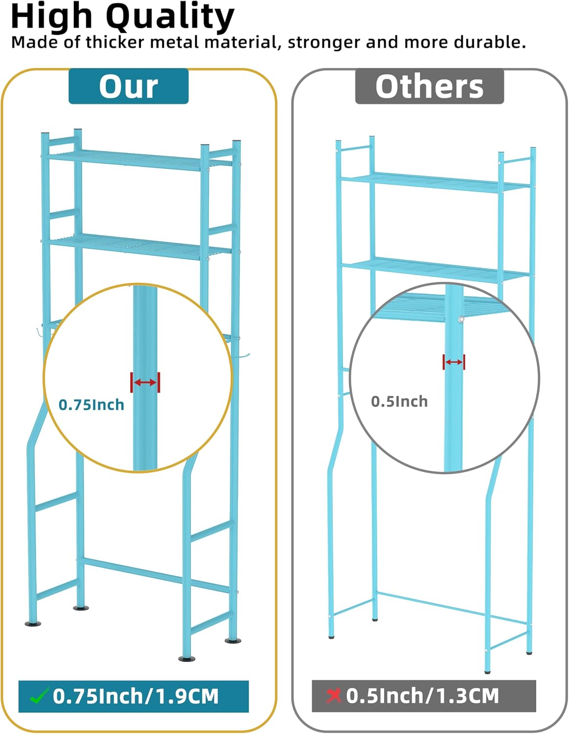 Livilord 3-Tier Over Toilet Storage, Anti-Tip, Blue