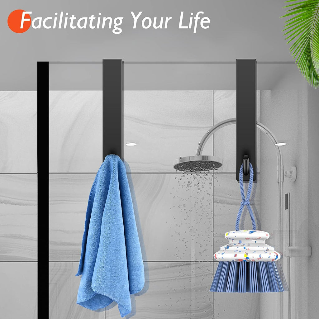 Kontoyo Shower Door Hooks(10 Inch),Extended Over Door Hooks for Bathroom Frameless Glass Shower Door,Stainless Steel Towel Hooks,Heavy Duty Rack Hooks for Robe,Towel-3 Pack-Black