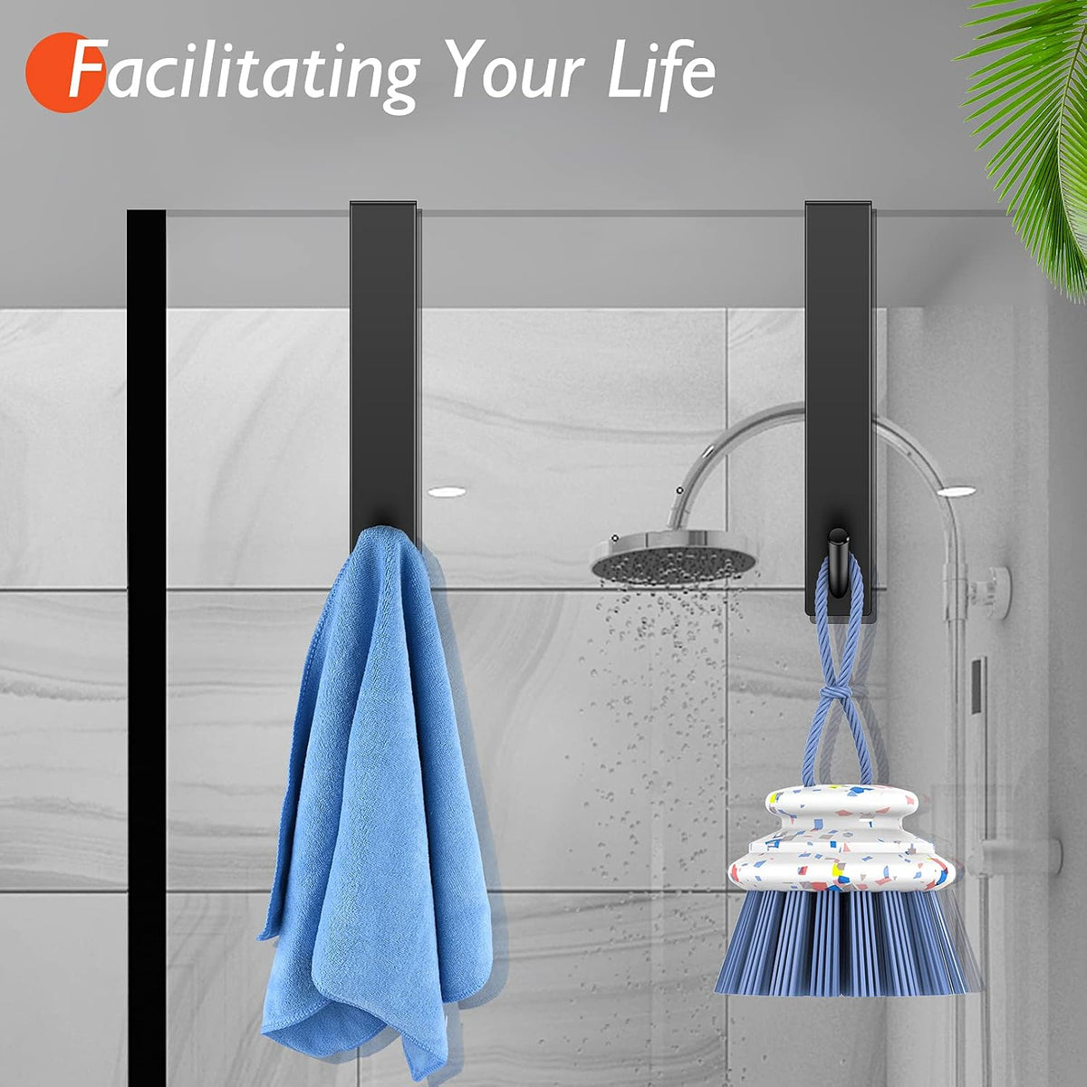 Kontoyo Shower Door Hooks(10 Inch),Extended Over Door Hooks for Bathroom Frameless Glass Shower Door,Stainless Steel Towel Hooks,Heavy Duty Rack Hooks for Robe,Towel-3 Pack-Black