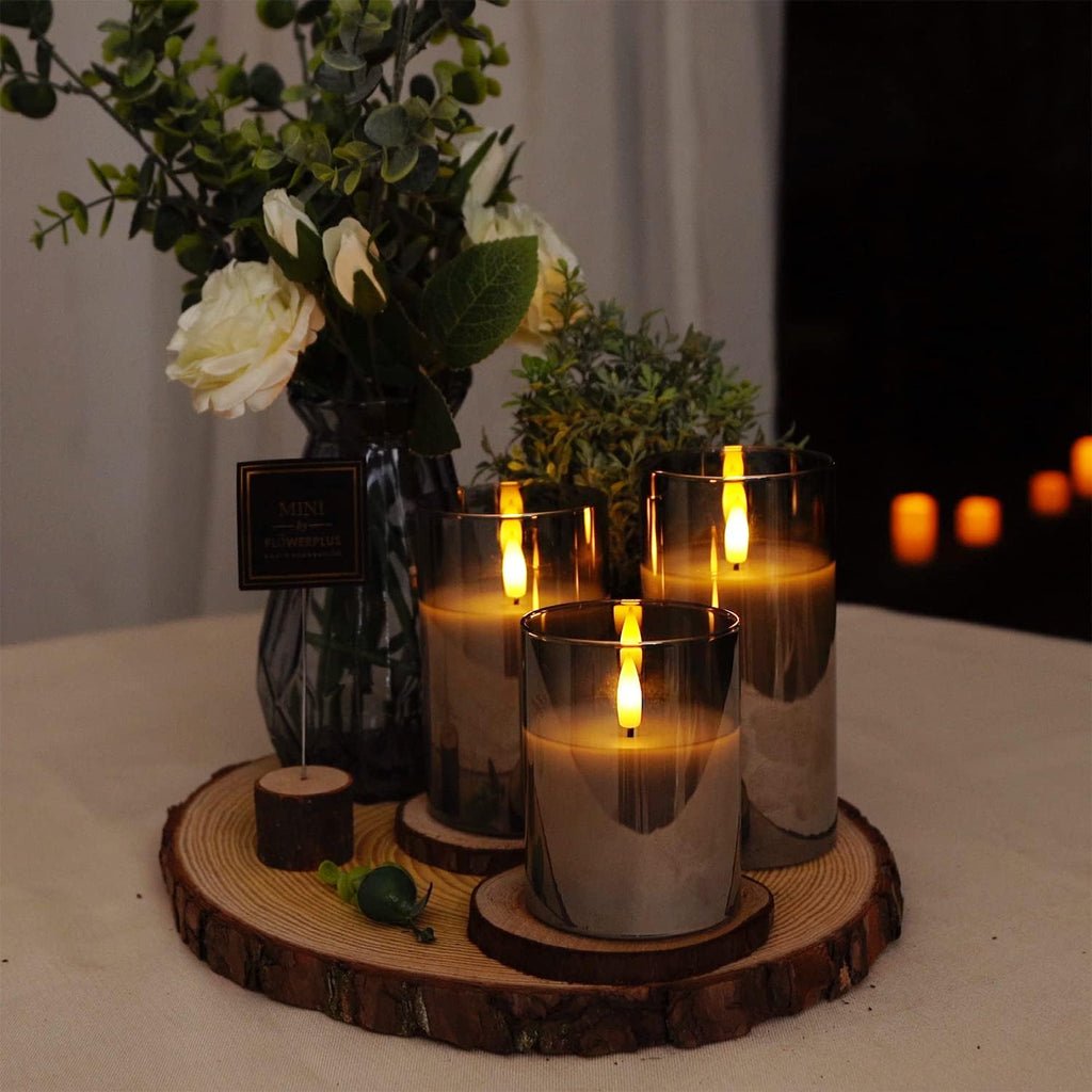 Amagic Gray Glass Flameless LED Candles Battery Operated with Remote Timer