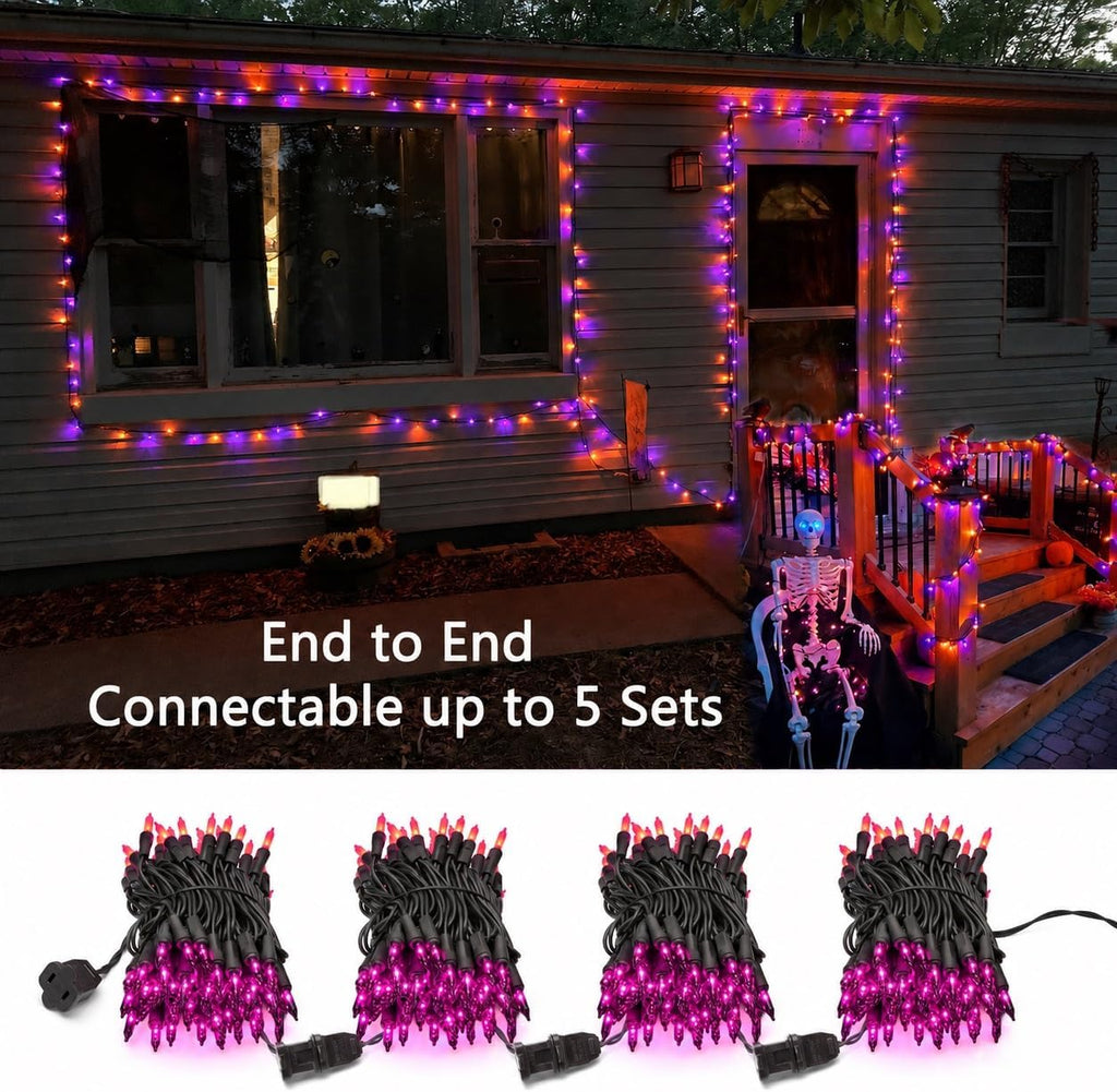 Brizled Orange & Purple Halloween String Lights, 100 ct Incandescent Lights