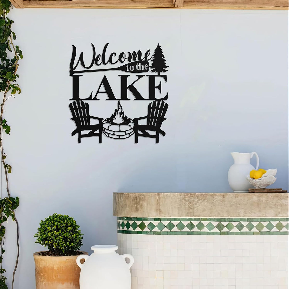 Hnatzu Welcome to The Lake Wall Art,Rustic Lake Life Metal Decor for Cabin or Porch,Vintage Style Housewarming Gift for Lake Home Owners