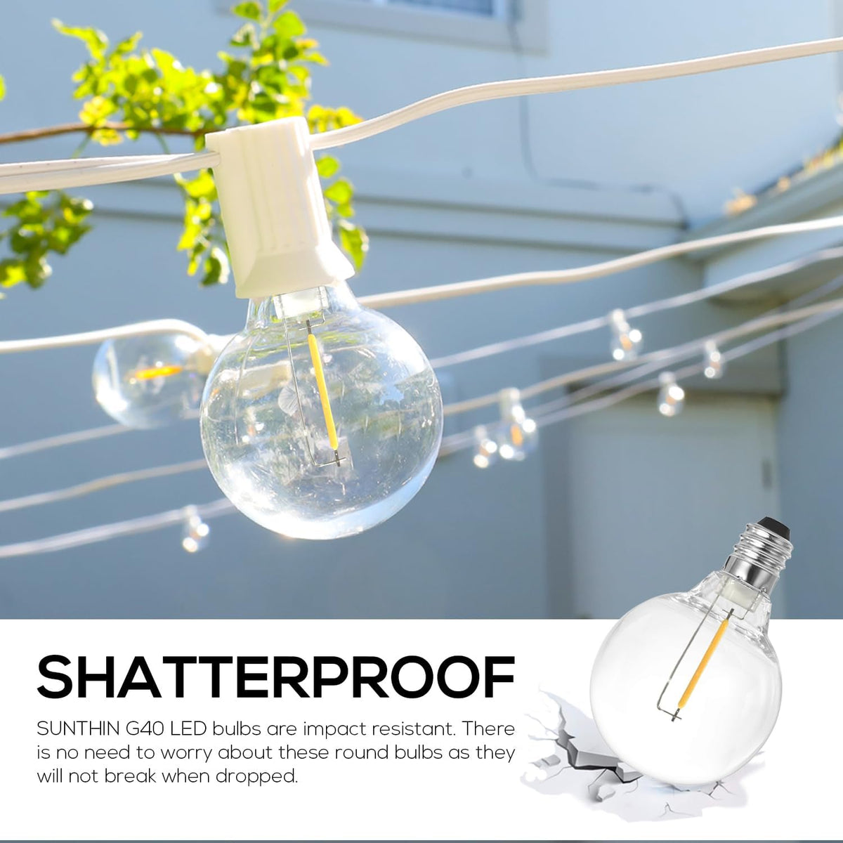 SUNTHIN 100 Pack G40 LED Bulbs, 1W LED Bulbs with E12 Base, 5 Watt Incandescent Bulbs Equivalent, Warm White 2700K, Replacement Bulbs for Globe String Lights, Indoor & Outdoor Use