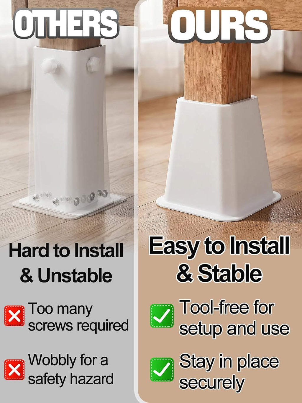 Bigmeta 6" Stable Bed Risers for Dorm Twin XL - White, 4 Pcs
