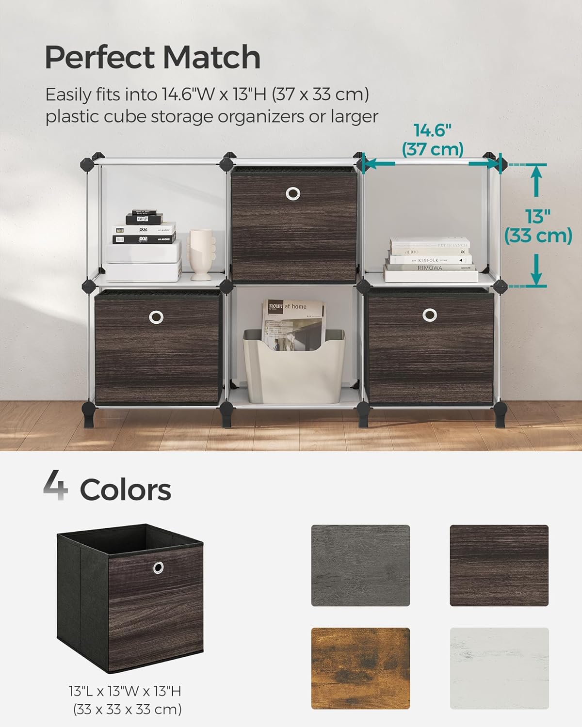 SONGMICS Storage Cubes, Set of 6, 13-Inch Foldable Closet Organizers