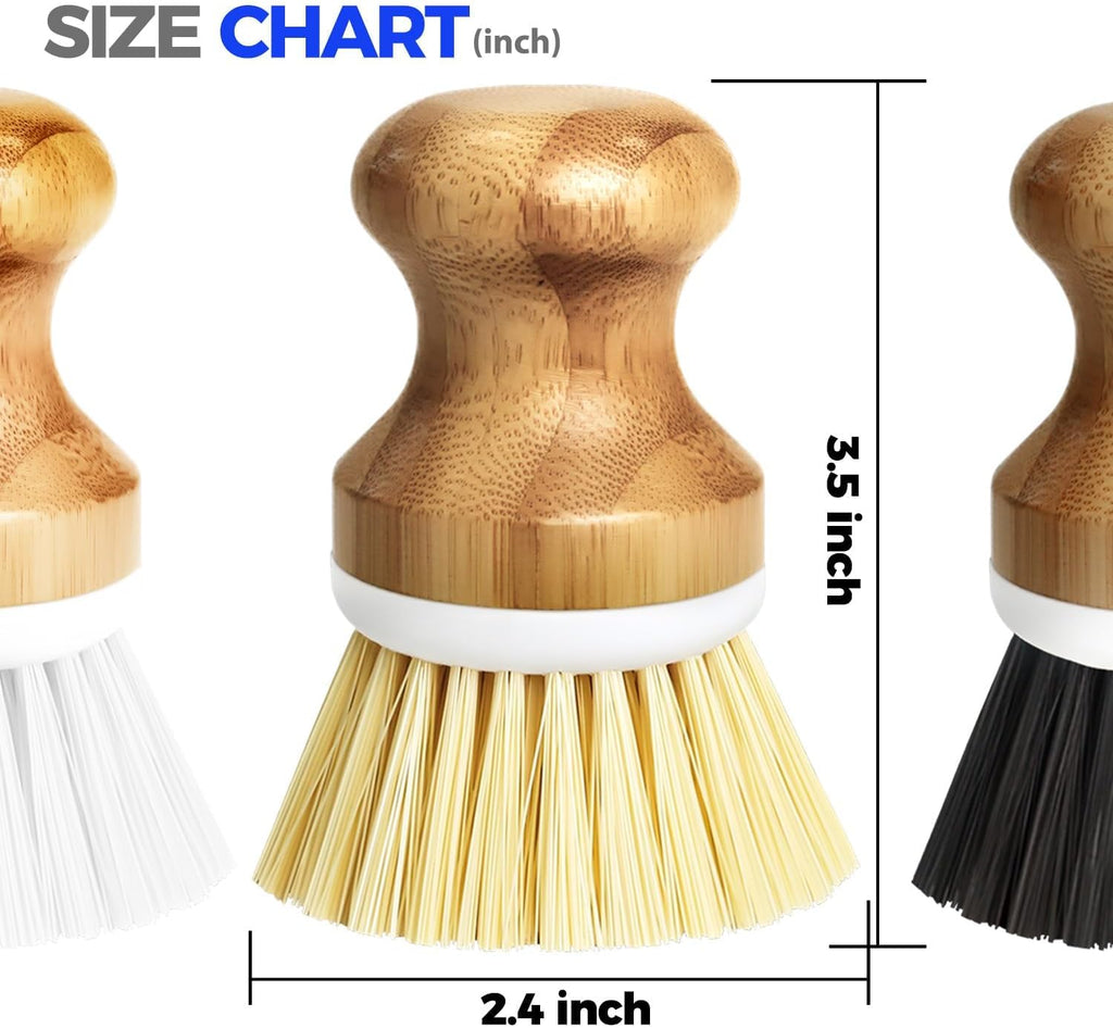 Holikme Bamboo Palm Brush Dish Brushes Round Vegetable Brush,Yellow