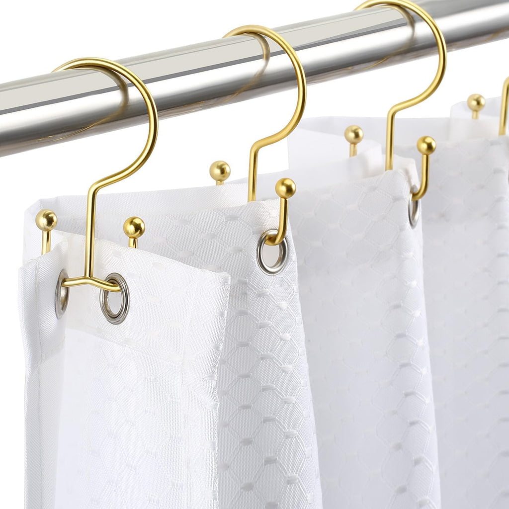 CHICTIE Gold Shower Curtain Hooks, Double Shower Curtain Rings, Stainless Steel Shower Curtain Hooks Rings Rust Proof, Anti-Drop Shower Hooks Hangers for Shower Curtain Rods Bathroom (12 Pack)