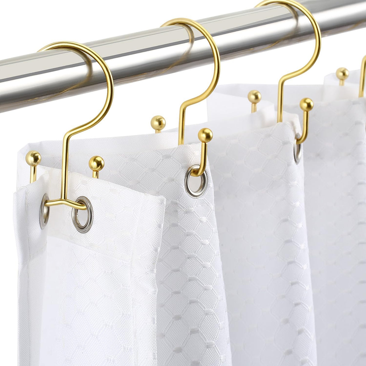 CHICTIE Gold Shower Curtain Hooks, Double Shower Curtain Rings, Stainless Steel Shower Curtain Hooks Rings Rust Proof, Anti-Drop Shower Hooks Hangers for Shower Curtain Rods Bathroom (12 Pack)