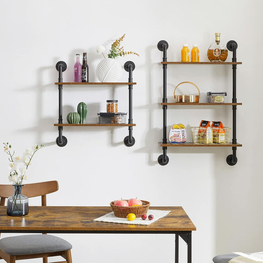 YMYNY 2 Tier Wall Mounted Floating Shelf 24x7.8x28.5 Rustic Brown HRF-TM004