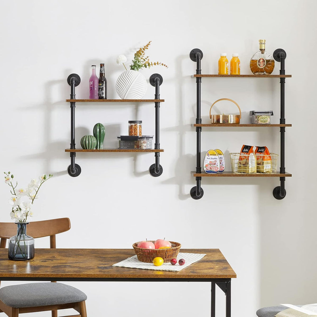 YMYNY 2 Tier Wall Mounted Floating Shelf 24x7.8x28.5 Rustic Brown HRF-TM004