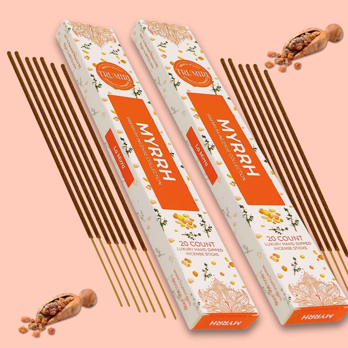Myrrh Incense Sticks - Incienso de Mirra - Total 40 Insence-Sticks - Dual Pack of 20 Insense - Inciensos - Inscents - Natural Non Toxic Ingredients - Incents - Incence - Inscense