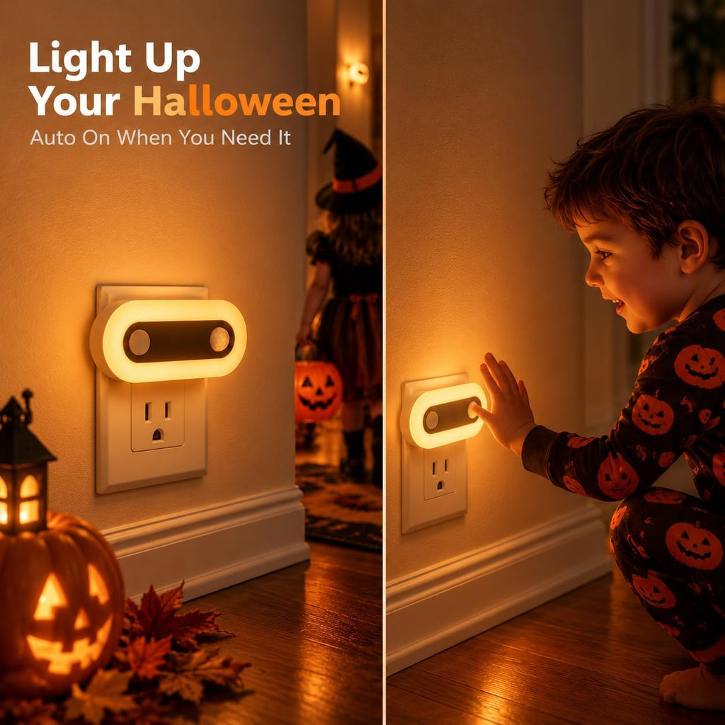 Plug In Night Light Halloween Orange Motion Sensor and Dusk to Dawn