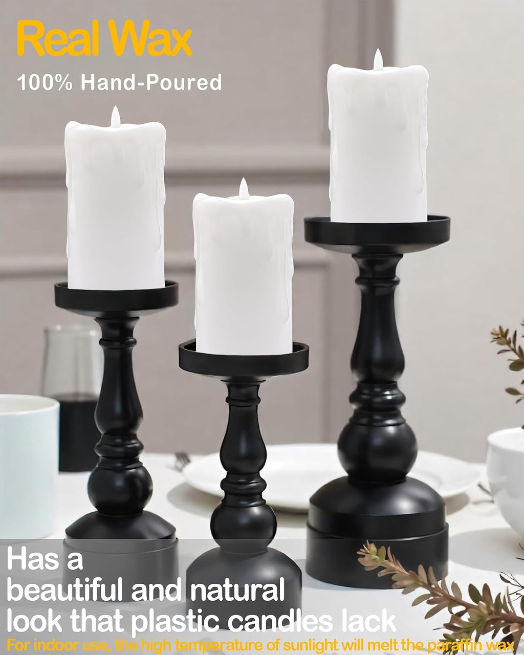 Gmnee 3"x6" Flickering Flameless Candles with Remote Timer, LED, Real Wax