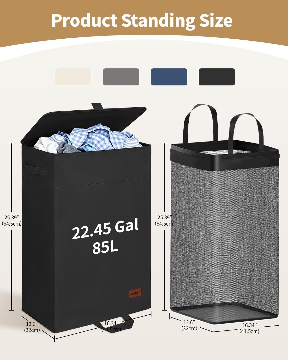 85L Laundry Hamper with Lid, Large Clothes Hamper, Black