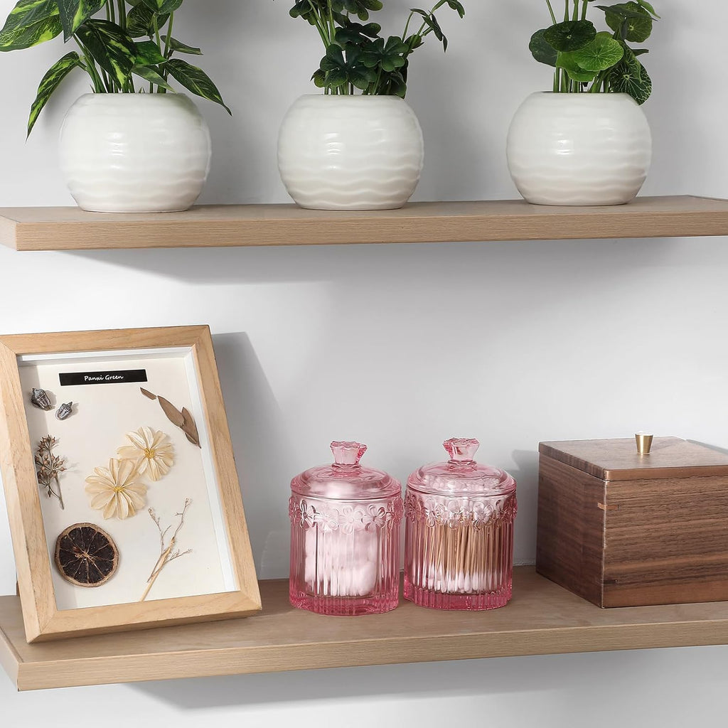 rejomiik 2 Pack Qtip Holder Glass Apothecary Jars with Lids, Pink