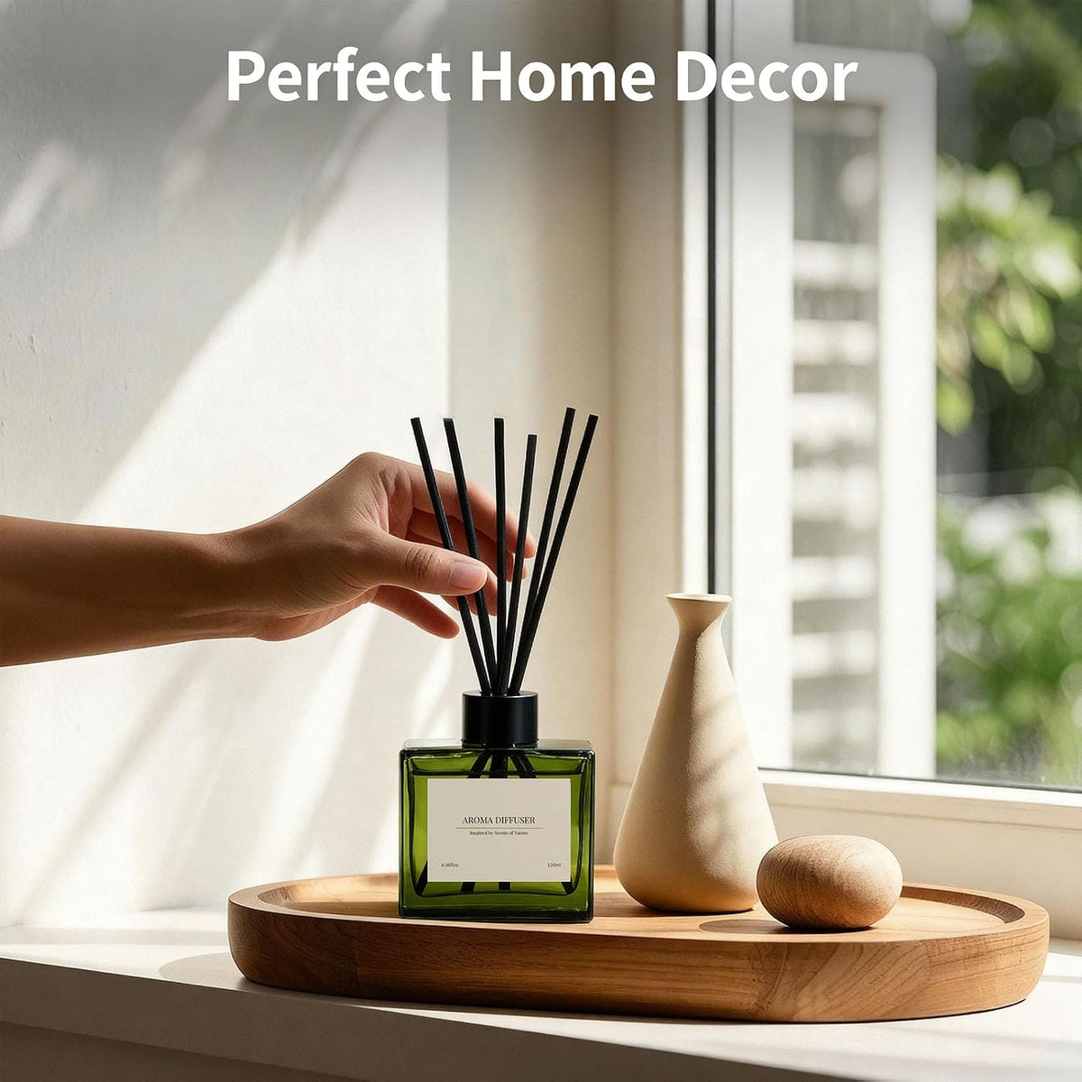 Reed Diffuser, 4 oz Earthy Sandalwood Scent Diffuser with 7 Sticks, Long Lasting Reed diffusers for Home, Elegant Fragrance for Bathroom Bedroom Office Decor, Air Fresh
