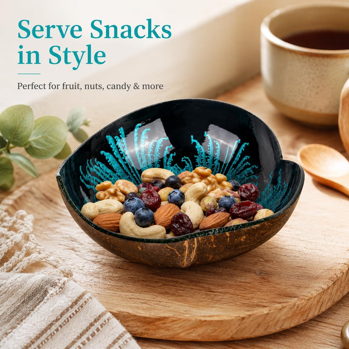 Coconut Acai Bowl Candy Dish - Heart Wooden Shell for Smoothie Yogurt Food