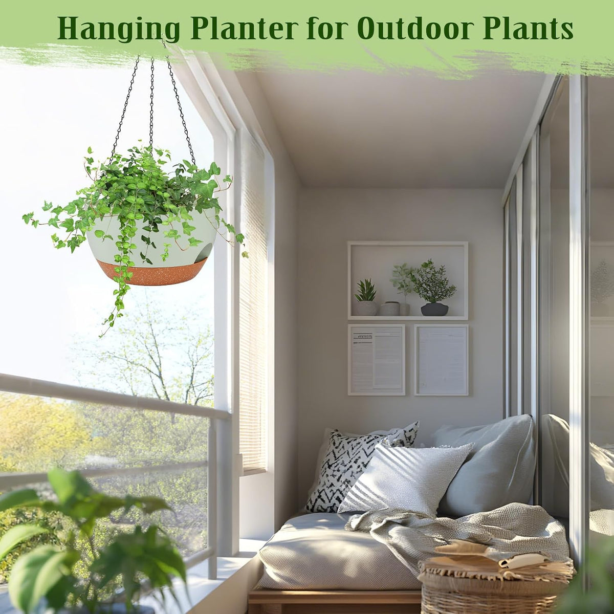 2 Pack 12 Inch Self Watering Hanging Planters for Indoor Outdoor Plants