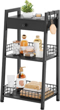 Gewudraw Bathroom Ladder Shelf with Drawer, 3-Tier Bathroom Storage, Black