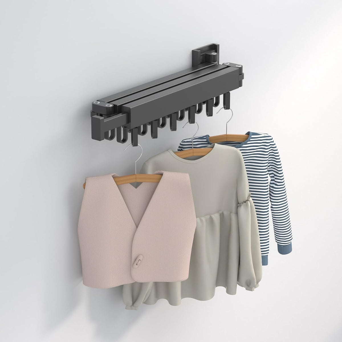 wall Mounted Clothes Drying Folding Hanger Rack for Laundry Room