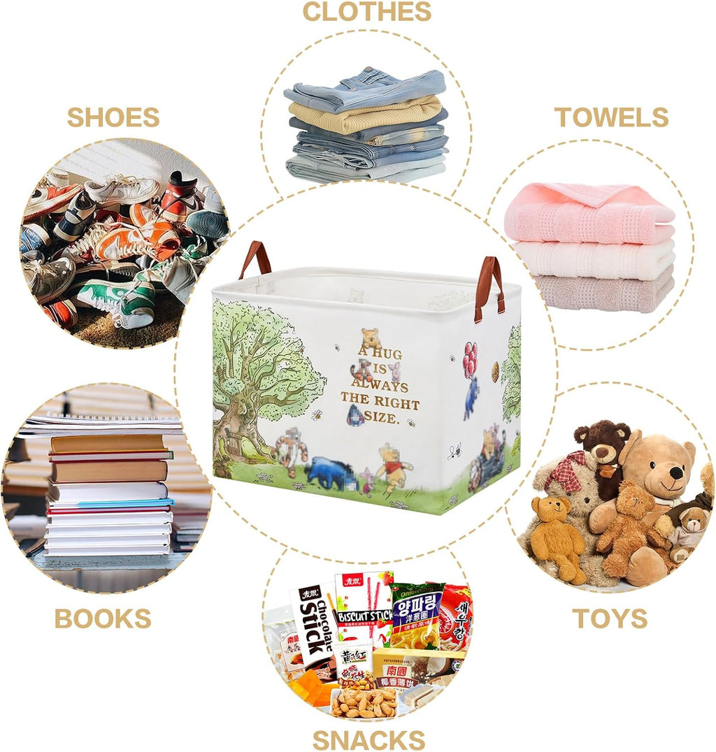 Bear Nursery Decor Storage Basket Foldable With Waterproof PE Coating, Square Large Canvas Laundry Hamper,Diaper Bag Baskets for Kids,Boys and Girls, Bathroom, Bedroom, Clothes,Toy Bin（White）