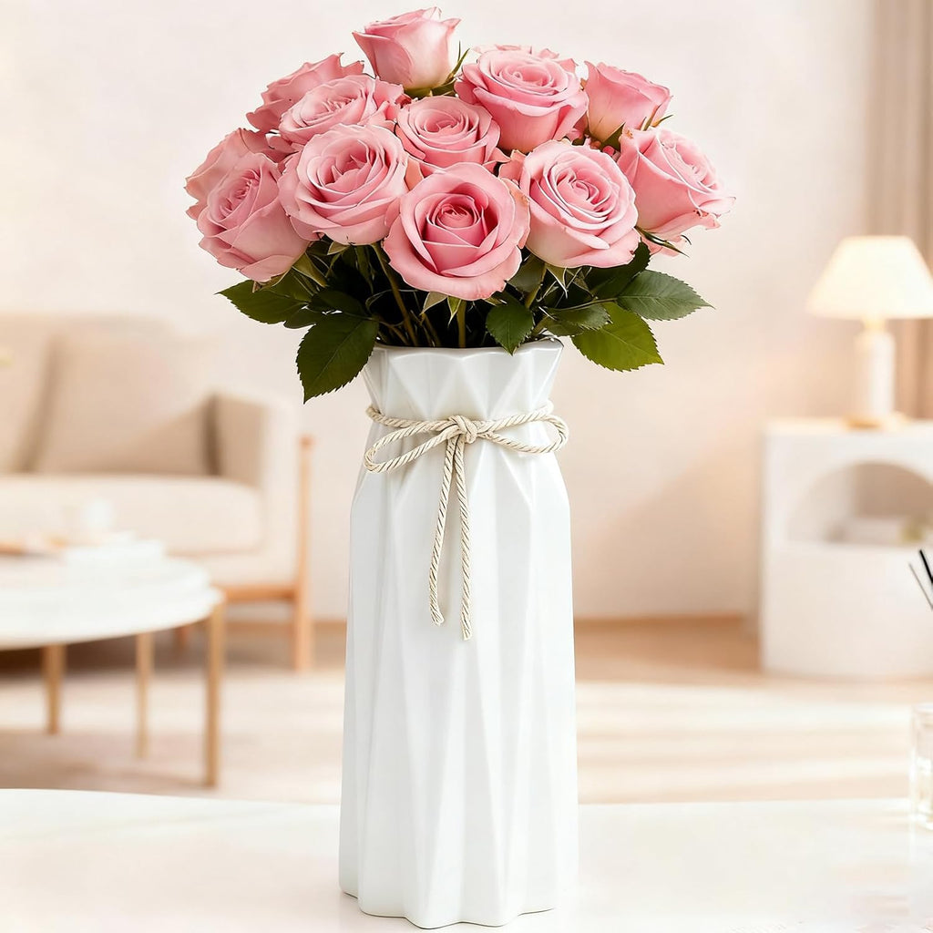 Disoza Ceramic Flower Vase Modern Home Decor Vases for Centerpieces White Minimalist Farmhouse 9.5" H x 3.9" W Cute Decorative Vases Flowers Tulip Pampas Grass Vase for Table Bathroom Shelf