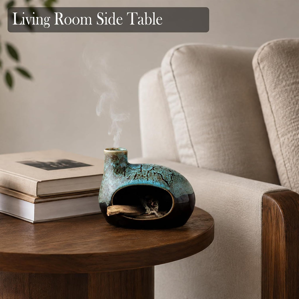 Handcrafted Ceramic Palo Santo Holder – Artistic Incense Burner for Meditation, Mindfulness and Zen Home Decor – Wabi-Sabi Style Cone Sculpture, Gift for Yoga, Relaxation & Aromatherapy (Viridis)
