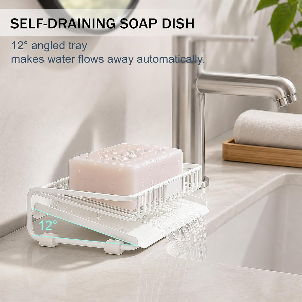 Self Draining Soap Dish for Shower Bar Soap Holder Soap Saver, White