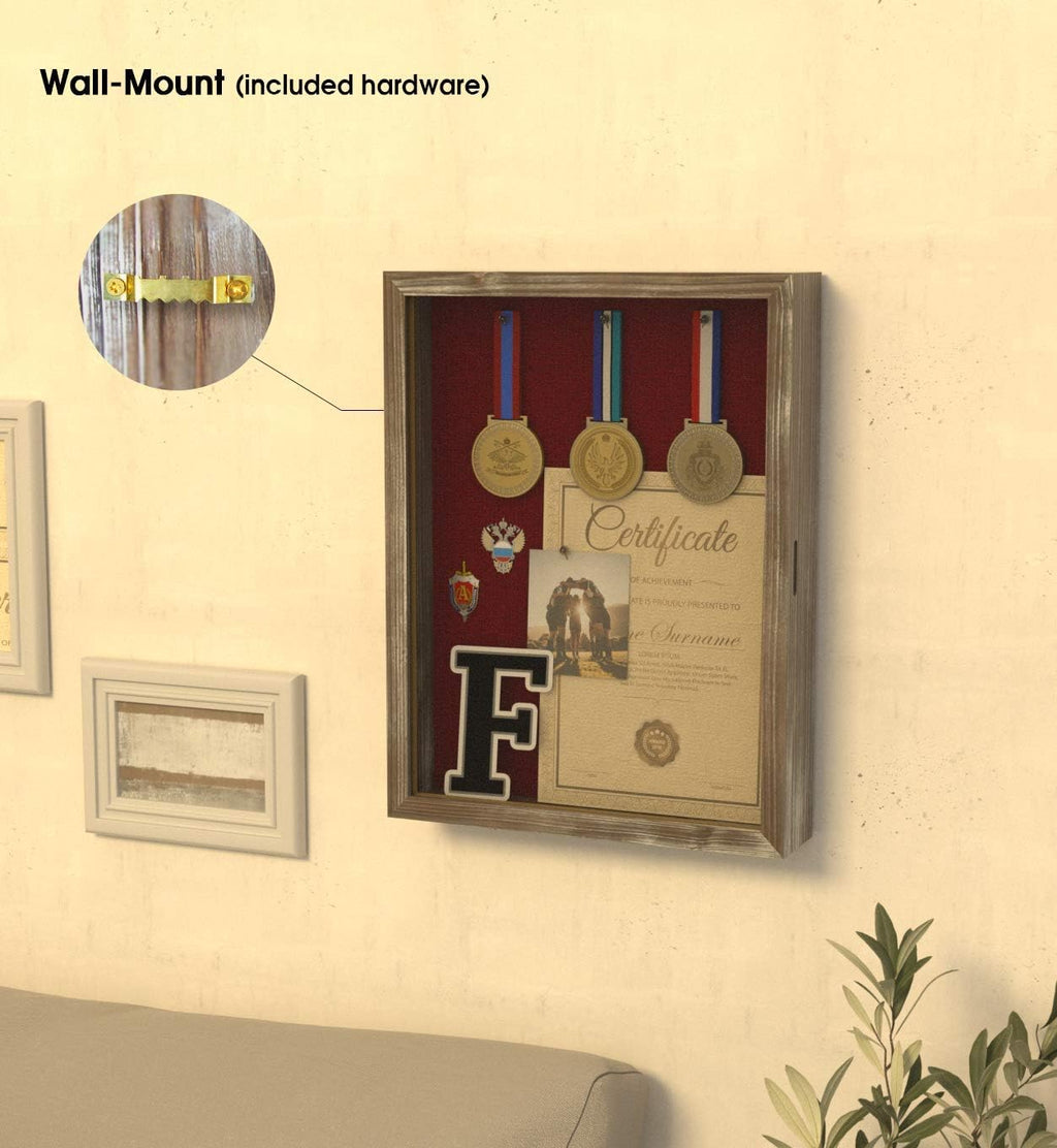 J JACKCUBE DESIGN Shadow Box Display Case 12.59"X 16.53" Memory Box Rustic Wood Frame with Linen Back Gifts Keepsakes Storage for Picture Medal Post-Card -MK577A (Large)