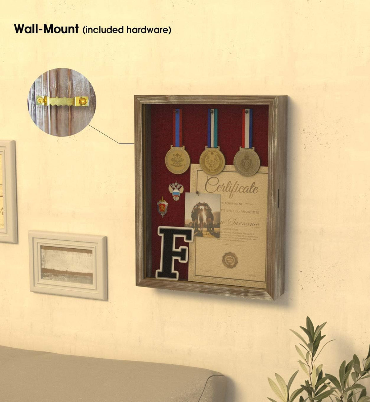 J JACKCUBE DESIGN Shadow Box Display Case 12.59"X 16.53" Memory Box Rustic Wood Frame with Linen Back Gifts Keepsakes Storage for Picture Medal Post-Card -MK577A (Large)
