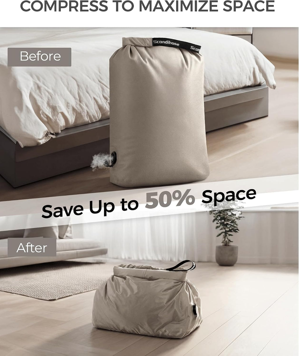 Compression Travel Laundry Bag for Dirty Clothes, Pump-Free Laundry Bag