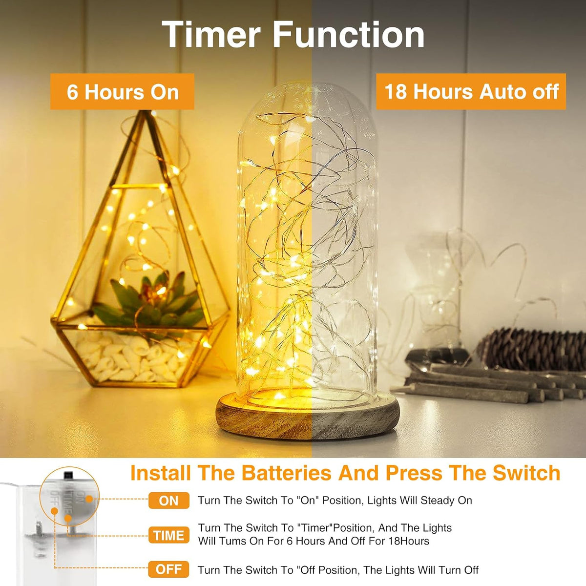 10 Pack Fairy Lights Battery Operated with Timer, 7FT 20 LED String Light