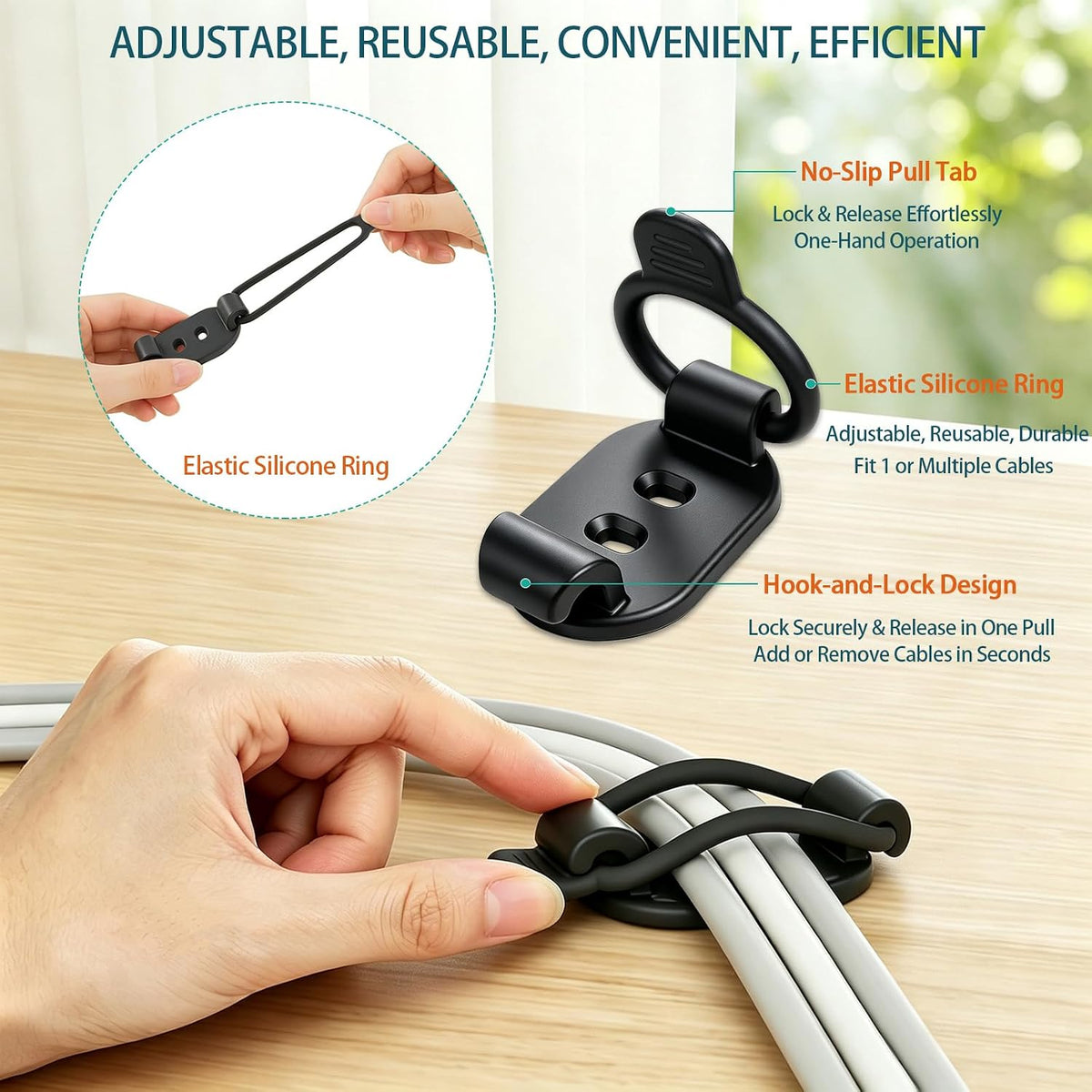 15 Pack Adhesive Cable Clips Cord Organizer Cable Management Under Desk