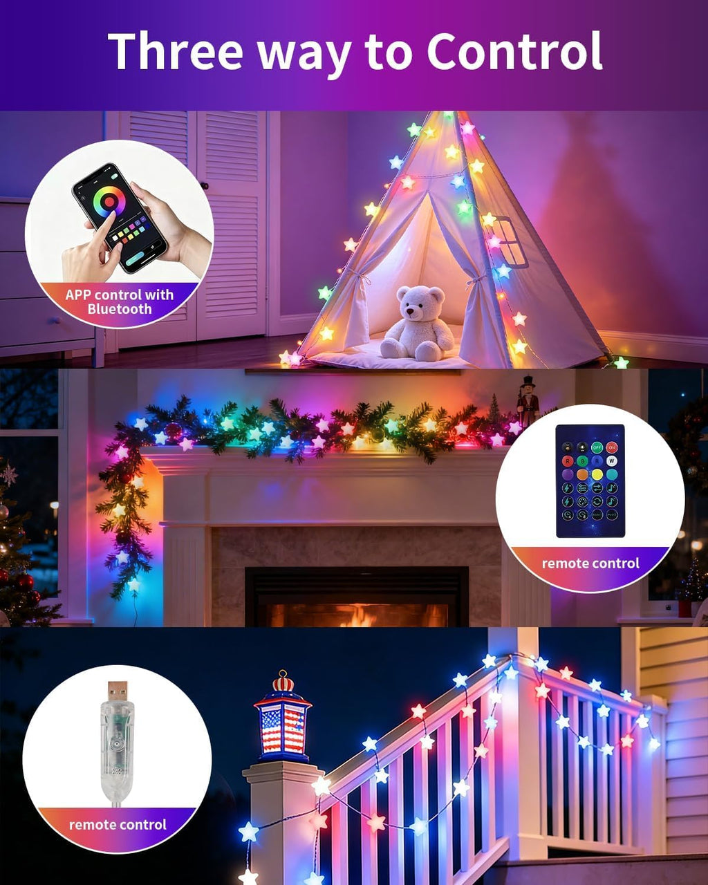 Super RGB Smart Star Fairy Lights 65.6Ft, 16M Color Changing String Lights with Remote & APP Control, Music Sync, Timer, RGB DIY Colored Twinkle Lights Hanging for Indoor Bedroom Party Birthday Decor