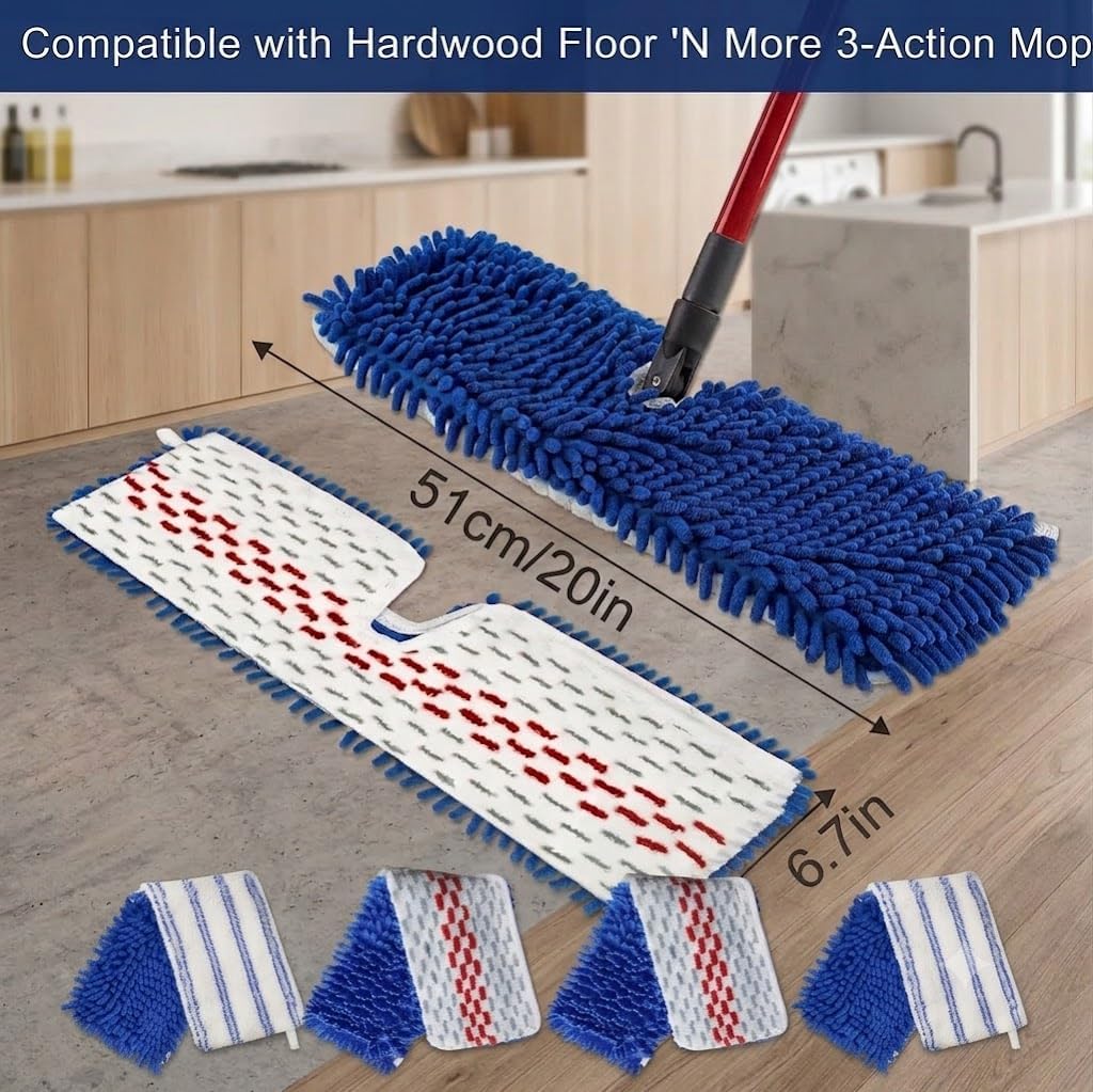 4 Pack Microfiber Flip Mop Refills,Compatible with O-Cedar Double Sided Mop Replace,Replacement Reusable Heads with Microfiber & Chenille for Dry/Wet Use,Machine Washable