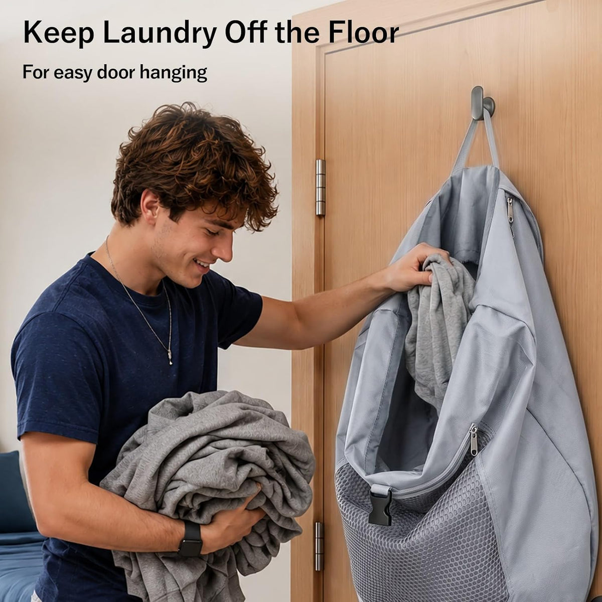 F-color Laundry Backpack for College, 75L Laundry Bag, Light Gray